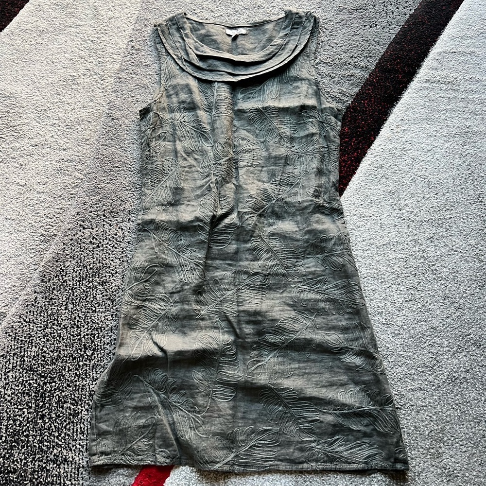 Lina Tomei Green Embroidered Linen Shift Dress
